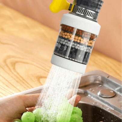 1个可拆卸水龙头过滤器，水龙头净水器，厨房水龙头过滤器，去除氯、氟化物、重金属和硬水，6级超级净化，适用于家庭厨房和浴室，厨房配件