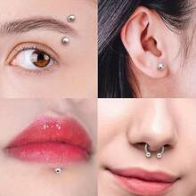 24PCS Labret Jewelry For Women Men 16G 316L Stainless Steel Lip Rings Spike Ball Flat Back Stud Straight Barbell Cartilage Earring Snake Bite Piercing Jewelry Tragus Helix Rook Conch Piercing Hypoallgenic 6mm 8mm 10mm 12mm - 銀色 - 查看 5
