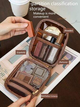 1 件便携式迷你化妆包零钱包，温暖小包，返校必备背包，小型沙滩旅行收纳包，暑假化妆品收纳包，迷你手提包，旅行化妆包，浴室装饰化妆品收纳包秋季大学必备旅行必备女士度假旅行包化妆收纳包