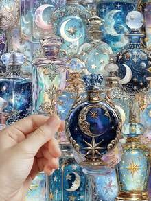 50pcs Moon Phase Bottle Stickers PET Material Notebook Laptop Phone Case Luggage Skateboard Helmet Guitar Decorative Stickers - Multicolor - View 7