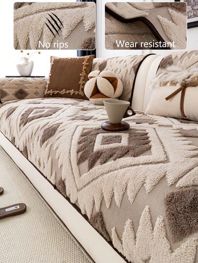 1pc Autumn/Winter Warm Thick Plush Sofa Cushion Cover, Modern Minimalist Non-Slip Sofa Seat Pad, Dust-Proof Washable Sofa Slipcover, Khaki Fresh And Soft, Color-Fast, Pet-Friendly, Fits L-Shaped Sofa And 1/2/3/4-Seat Sofa