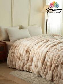 1pc Camel Tie-Dye Cozy Rabbit Fur Plush Blanket Queen Twin King Size Luxury Fluffy Long Plush Blanket Bedding Throw Soft And Comfortable Couches Blankets For Home, For Sofa, Living Room Queen Twin King Size - Camel - View 7