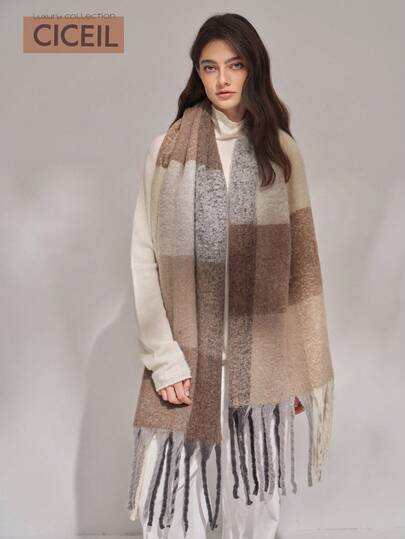 1 pieza Bufanda casual de moda gruesa y cálida a cuadros, otoño/invierno