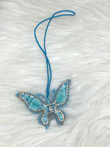 1pc Handmade Beaded Butterfly Bag Charm, Elegant Minimalist Accessory - Blue - View 6