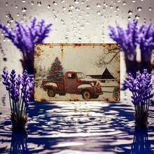 8x12 Inch Vintage Red Truck With Christmas Tree Metal Sign - Perfect For Holiday And Room Decor, Unique Party Gift Idea, Ideal For Room Decoration Home Decor Christmas Decorations