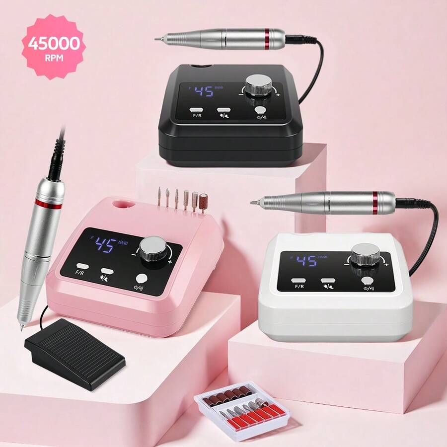 45000RPM Electric Nail Drill Professional Manicure Machine Nail Sander Set With Nail Drill Bit Portable Salon Polisher Equipment - 美規A型插(110-127V) - 查看 1