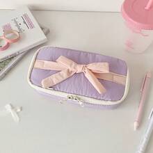 Ins Fabric Pencil Case Student Simple Bowknot Storage Bag Stationery Bag Organizer - 紫色 - 查看 11