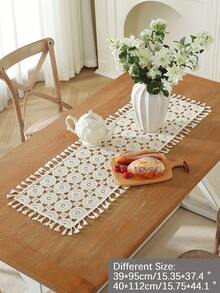 ABEST6522 Home&Living store 1pc Vintage Crochet Tassel Table Runner, Suitable For Dining Table, Coffee Table, Cabinet, Candle Mat, Vase Mat, Anti-Fouling Place Mat, Home Decor, Holiday Decoration, Camping Decor, Party, Wedding, Multi-Size Available - Beige - View 19