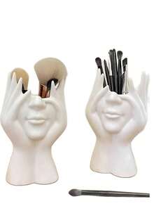 Support multifonctionnel de bureau en forme de corps humain créatif, porte-crayon, porte-pinceau de maquillage, décoration ; Vase, pot de fleurs, décoration florale en forme de visage nordique créatif pour le salon, l'entrée, le meuble TV, la décoration d'intérieur