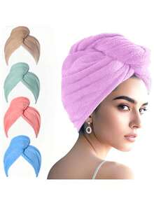 1 pieza Gorro/toalla de pelo suave, absorbente y cálido de estilo casual premium, adecuado para baño, natación, baño, piscina, todo el año. Toalla de pelo de doble capa, súper absorbente y de secado rápido. Gorro de ducha de felpa coral de unicolor para mujeres. Toallas de ducha para salón de belleza, hotel, deportes, artículos esenciales para el hogar, toalla, cuidado de la piel
