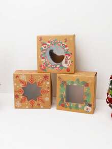 5 Stück/10 Stück Weihnachten mit transparenten Schaufenstern, Weihnachts-Gebäckbox, Keksdose, kreative Torte, Brot und Muffin, Weihnachtsgeschenkverpackung, Weihnachtsdekoration, Weihnachtspyjamas, Weihnachtsgeschenke, Weihnachtsdekoration - klein - Übersicht 3