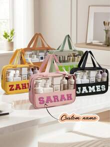 1pc Personalized Letter Embroidered Transparent Cosmetic Bag/Toiletry Bag, Essential For Summer Vacation/Back To School/Travel, Multi-Color Options, Ideal Gift For Women, Friends, Family, Christmas - Multicolor - View 1