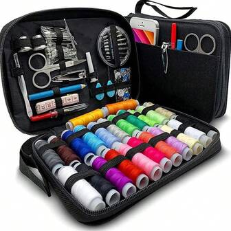 1套縫紉工具包，具有縫紉用品和配件，針線套裝產品，適用於小修補，基礎迷你旅行縫紉包，緊急修補必備