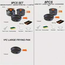 1 zestaw, Zestaw naczyń kempingowych, metalowe garnki, patelnie i czajnik, odpowiedni na piknik na świeżym powietrzu