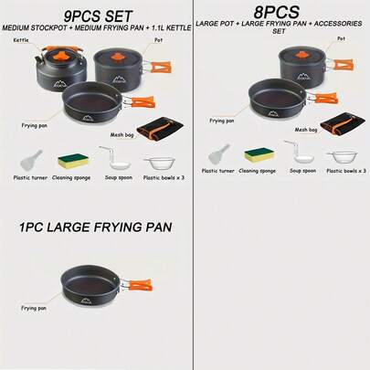 1set, Camping Cookware Kit, Metal Pots Pans And Kettle Set, Suitable For Outdoor Backpacking Camping Picnic