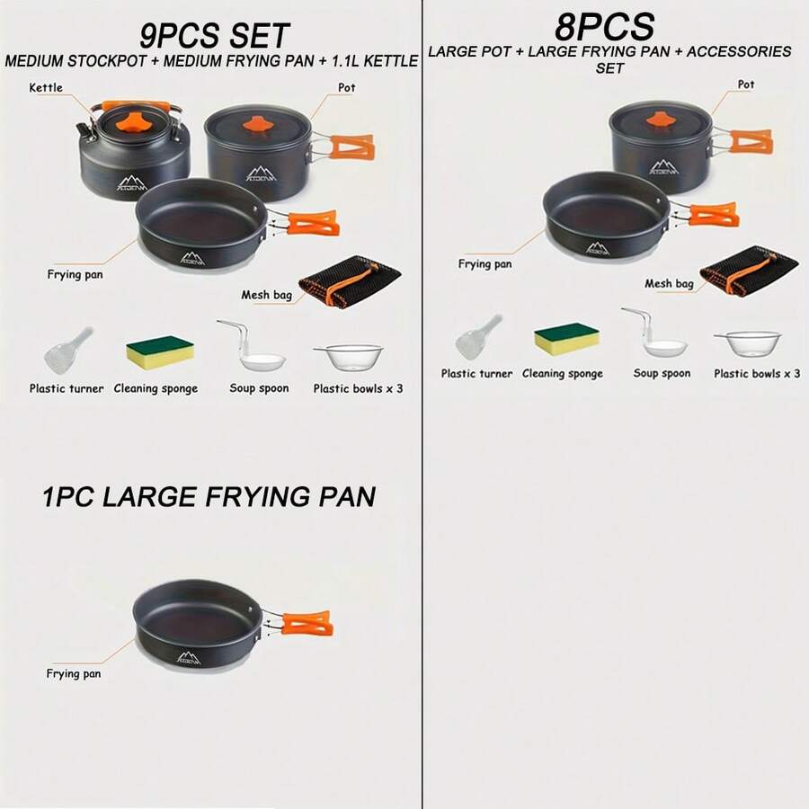 1 zestaw, Zestaw naczyń kempingowych, metalowe garnki, patelnie i czajnik, odpowiedni na piknik na świeżym powietrzu
