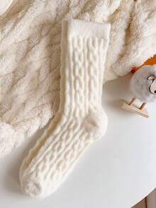 1/2 Pair Women Elegant Fresh Personalized Fashion Versatile Warm Soft Textured Mid-Calf Socks, Suitable For Daily Wear - White - View 8