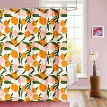 1pc Cartoon Peach Pattern Shower Curtain, Waterproof Polyester Fabric Shower Curtain With 12 Hooks, Machine Washable, 72" W X 72" H, Bathroom Decoration, Bathroom Accessories Fall Decor Back To School - Orange - View 11