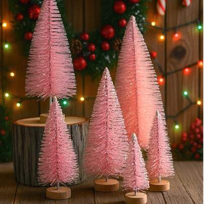 1pc/6pcs Christmas Pink Mini Pine Tree , Piece Artificial Trees With Wooden Base, Festive Tabletop Decorations For Xmas, Ideal Christmas Centerpiece, Perfect For Holiday Home Decor And Party Ornaments, Great Gift Idea For Christmas Christmas Decorations Room Decor Winter Christmas Decorations Home Christmas Gifts Christmas Decor