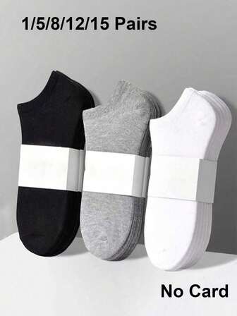 1/5/8/12/15 Pairs Solid Color Pattern Women Men Boys Girls Unisex White Couples Sports Socks Invisible Socks Spring Summer Holiday Gifts (NO White Card)