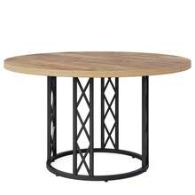 LITTLE TREE 47" Round Dining Table Seats 4, Modern Wood Grain Metal Base Rustic Table, Light Brown For Kitchen Dining Living Room (Only Table) - Brown - View 9