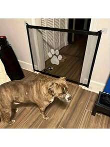 可调节宠物安全门 - 可扩展室内/室外犬猫隔离围栏，采用PVC网状材料制成，安装简便，防止宠物跑出，适用于楼梯安全和室内犬门 - 黑色 - 查看 2