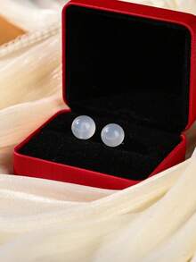 6/8/10mm Natural Stone Round Bead Stainless Steel Stud Earrings, Agate/Crystal/Faux Pearl And Other Natural Materials, Lucky Stone Healing Stone Energy Boosting, Fashion Jewelry Earrings For Women