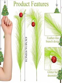 66/42/36/30/24/18/12/6/1 Pc Christmas Tree Branch Green Curly Christmas Decorations Green Hair Pampas Reed Grass Christmas Holiday Decoration Pampas Grass Christmas Reed Indoor And Outdoor Garden Decoration Home Green Red Ball Pampas Cutting Crafts Winter Room Decor