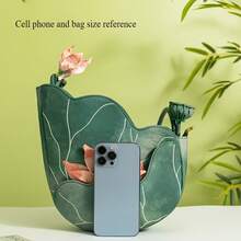 1Pc Lotus Pattern CrossBody Fashion Bag  –Chinese Style Women's Shoulder Bag, Exquisite Green & Pink Lotus Dragonfly Pattern, Lightweight Zipper Closure Bag For Travel, Vacation & Birthday Gifting - 1個 - 查看 11