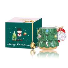 LECHENG HOUSEHOLD 1 tazza 1 cucchiaio, confezione regalo, tazza da 400ml in ceramica natalizia fatta a mano, con motivo 3D dipinto a mano, tazza per caffè/tè per celebrazioni natalizie, adatta per la tua bevanda quotidiana, regalo di Natale, microonde - Tazza regalo a forma di albero di Natale (1 tazza, 1 cucchiaio) - Visualizzare 9