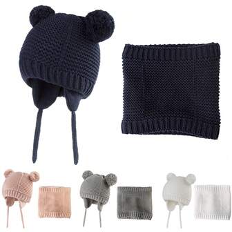 Bebeluși tricotate pălărie eșarfă set iarna cald băieți fete căciulă căptușită termic pălării copii mici cu pompom