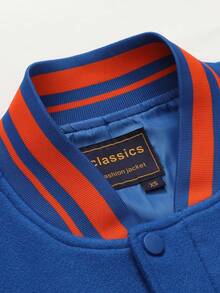 男士蓝色棒球夹克，高端刺绣皮革，时尚街头风运动休闲经典复古拼接长袖嘻哈摩托车夹克，秋冬款 - 藍色 - 查看 6