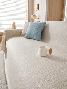 1 Stück Chenille-Sofadecke mit Quasten, einfarbig, gewebtes, kratzfestes Design, geeignet für Wohnzimmer, Schlafzimmer, Büro, neue Heimdekoration, alte Sofadekoration, 1-4-Sitzer-Sofabezug - Beige - Übersicht 5
