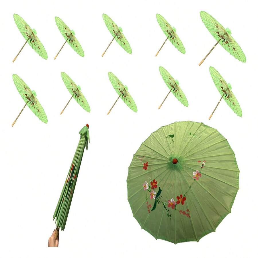 Sombrilla de bambú colorida para decoración de bodas, set de 10 sombrillas chinas de tela, accesorio decorativo para boda, fiesta o eventos, ambientación temática oriental, ideal para centros de mesa y fotografía - verde menta - Ver 1