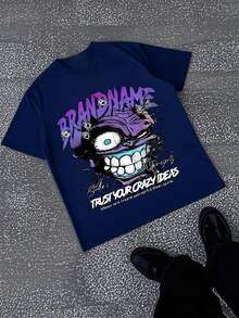 Crazy Monster Graphic Tee - Bold Purple Design - Trust Your Crazy Ideas - Unique Streetwear Style - Perfect For Halloween - Daily Men's Street Style Short Sleeve - Men's Sport T-Shirt - Ideal Gift - Halloween Present - Christmas Gift - Affordable And Fashion Item - Màu xanh hải quân - Xem 1
