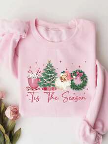 Women's Casual Drop Shoulder Crew Neck Christmas Santa Claus Graphic Sweatshirt