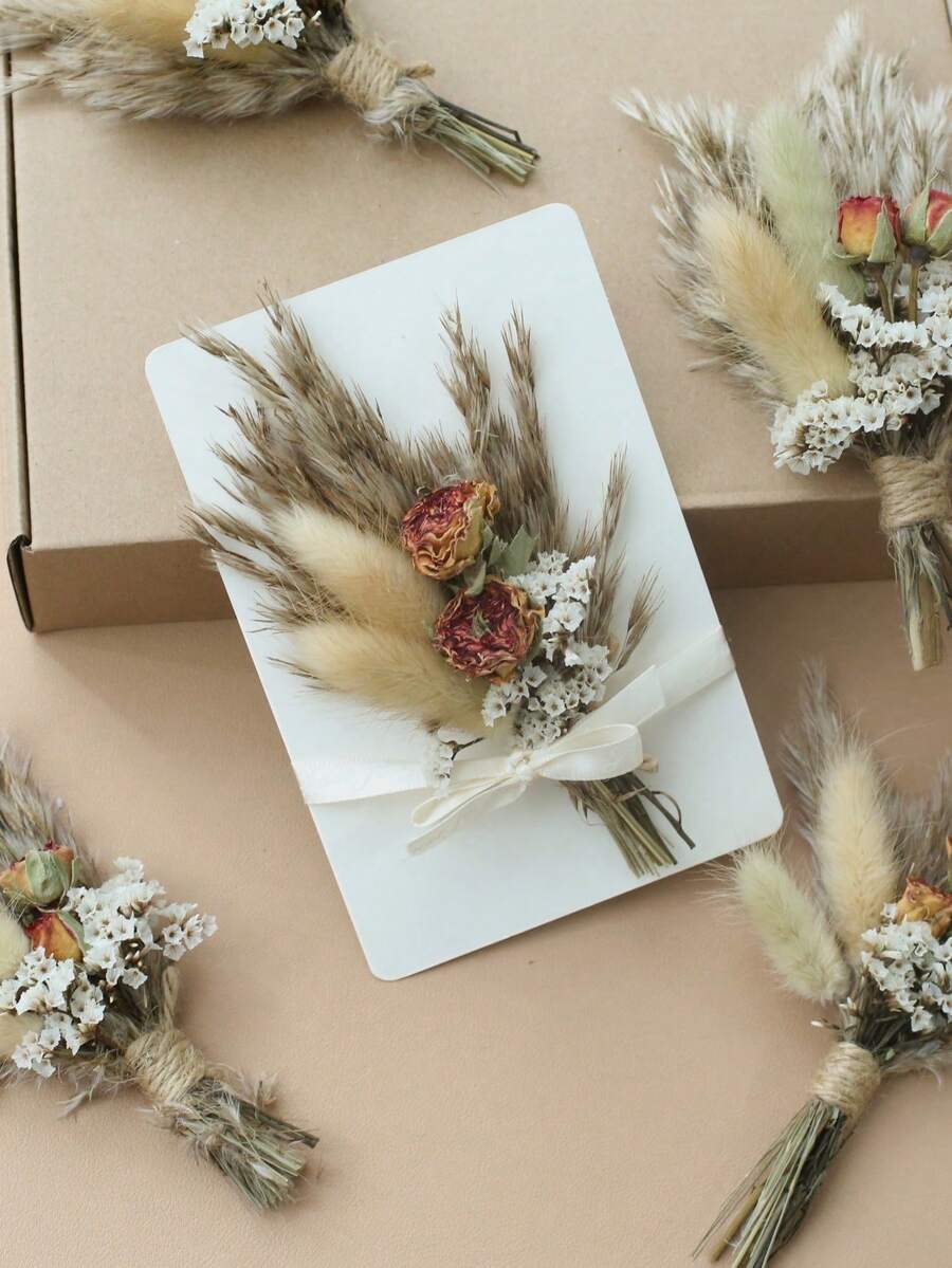 12 Pcs Boho Dried Flower Bouquet Mini Wedding Handmade Dry Flowers Decor For Vase Crafts DIY Photo Boutonniere For Men Floral Plant For Bridesmaid Gift Birthday Decor And Autumn Decor Items