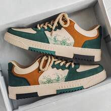 Men's Color Block Lace-up Front Skate Shoes, Men's Athletic Shoes - Green - View 3