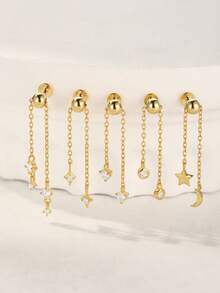 EleRunis 1 件 925 纯银可调节星月爪镶包边平底软骨耳轮穿孔精美珠宝适合日常佩戴婚礼派对订婚周年纪念情人节