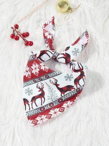 5pcs Christmas Pet Bibs, Single Layer Dog Bandanas With Christmas Tree & Snowman Prints