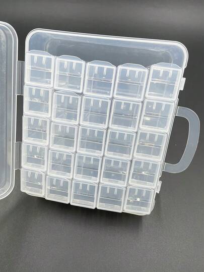 Boîte de rangement 25 fentes avec 25 pots rechargeables, plateau pointu petit pour peinture de diamant, perles et strass - Boîte de rangement portable avec couvercle sécurisé, convient pour l'artisanat et l'usage domestique, kit d'art de diamant