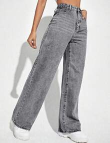 Women's Wide Leg Pantaloon Jeans - Light Grey - View 2