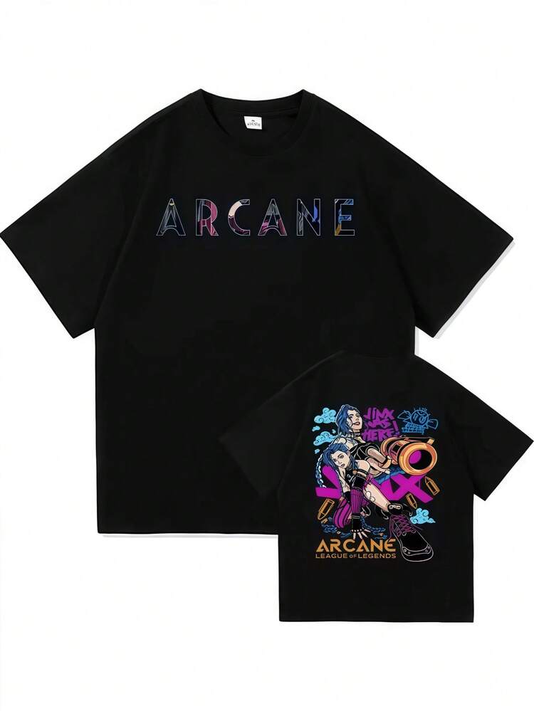 Anime Arcane Jinx Cotton T Shirt Fashion Men Harajuku Streetwear Retro Graphic Vi Tshirt High Quality Hip Hop Casual Cotton Tees