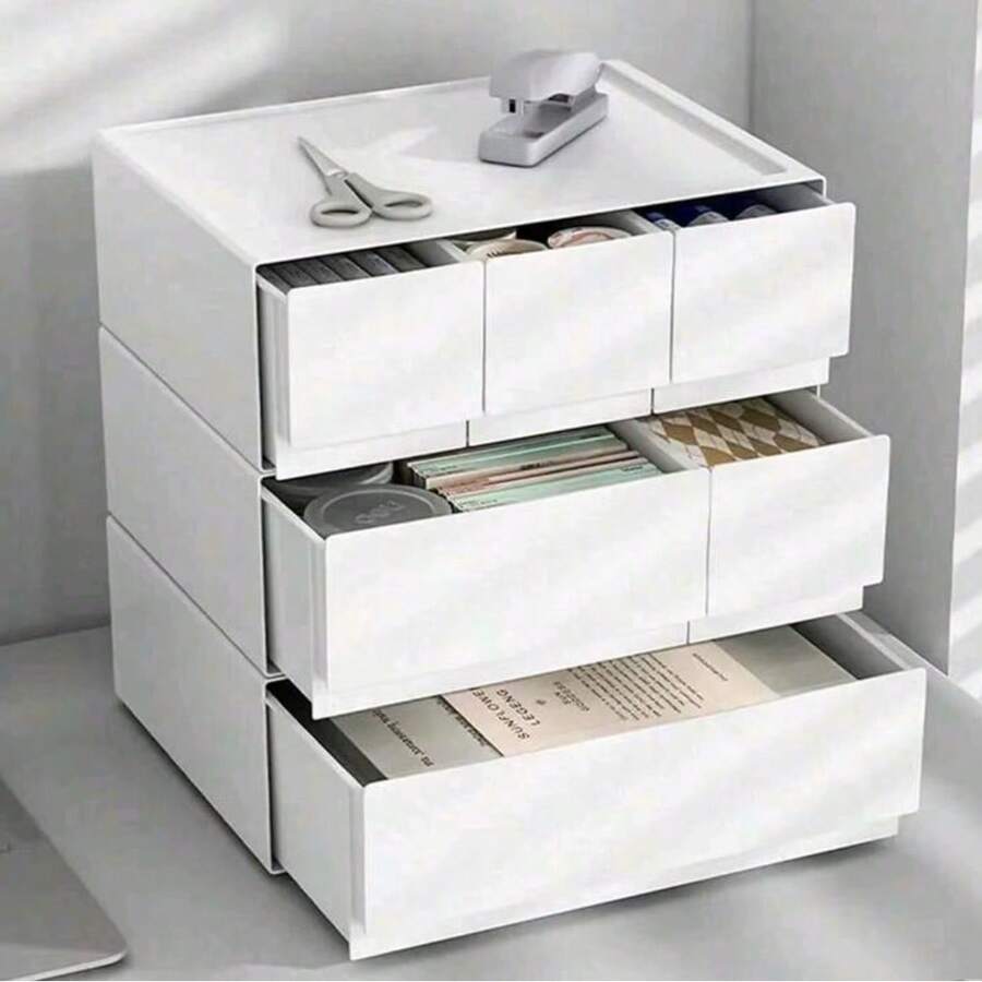 1pc Plastic Desktop Storage Box, Cosmetic Drawer Organizer, Stationery Container, Multi-Layer Stackable Jewelry Box