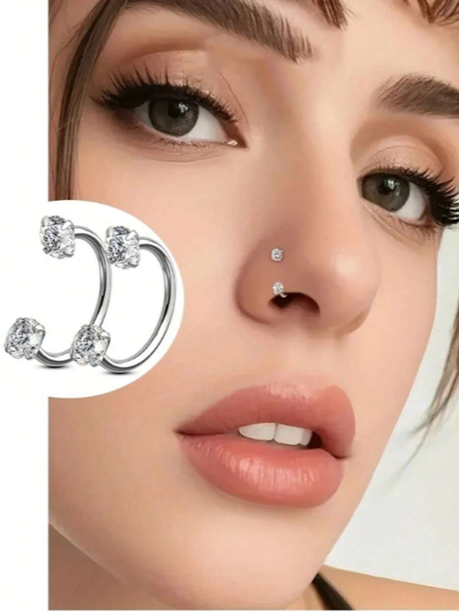 2 Pieces Of C-Shaped Nose Ring Stainless Steel Perforated Jewelry, Suitable For Various Wearing, Earrings, Lip Rings, Nose Rings, Jewelry For Birthday Gifts