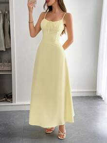 PoPoHouse 女士长裙，优雅性感波西米亚风沙滩度假黄色派对吊带裙，情人节女装，春夏女装 - 黃色 - 查看 10