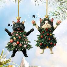 1pc Christmas Cat Wearing Christmas Tree Ornament, Creative Christmas Gift For Car Rearview Mirror, Backpack, Key Chain, Cute & Funny Cat Accessory, Unisex Holiday Gift