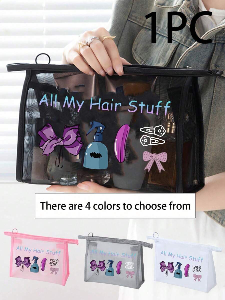 1 Stück Mesh Kosmetiktasche mit Haarschmuck Muster, multifunktionale Kosmetiktasche für Clips, Stirnbänder, rote Luftpolster Aufbewahrungstasche, tragbare Aufbewahrungstasche, Make-up Tasche, Hautpflege Tasche, Reiseaccessoires, Schlafsaalausstattung, Badezimmer Aufbewahrung, Schmuckaufbewahrung, Lippenpflege und Kosmetik Aufbewahrungstasche, Schulmaterial Tasche, Make-up Tasche, Urlaubsaccessoires - Verschiedenfarbig - Übersicht 1