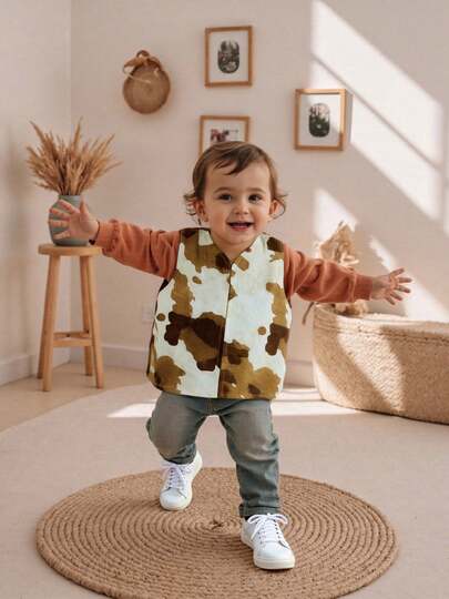 Chaleco sin mangas con cuello en V y estampado camuflaje para niños, ideal para uso diario y juego