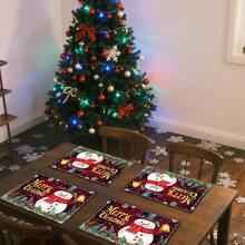 1 Set/1 Stück/4 Stücke/6 Stücke Weihnachtsmann und Stechpalmenbeeren Muster Tischsets, maschinenwaschbare rechteckige Polyester Tischsets, Tischschutz, wärmeisolierende Tischsets, Restauranttischdekoration, Partyzubehör, Weihnachtsdekoration, alles kann als Geschenk gegeben werden